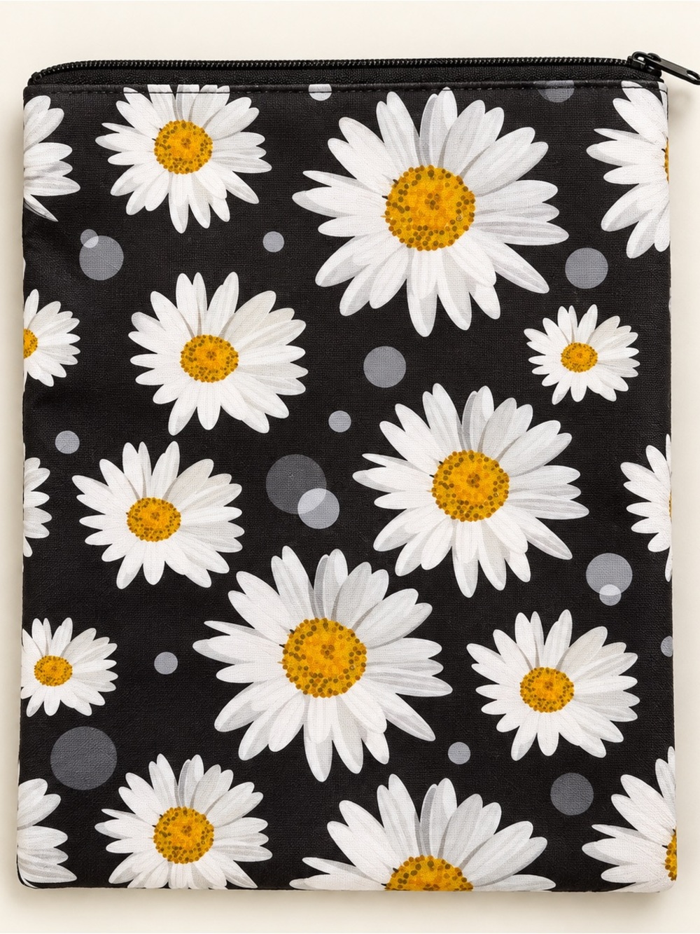 New Daisy Floral Zipper Book Sleeve Black White